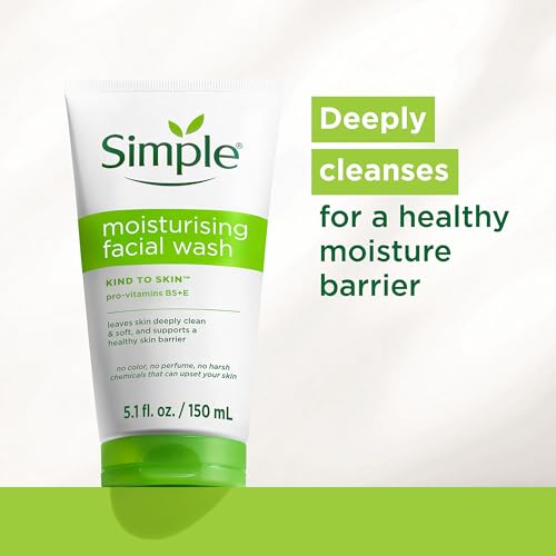Simple Kind To Skin Moisturizing Face Wash - Facial Cleanser with Vitamin B5 and E - Removes Oil, Dirt, and Other Impurities - Sulfate Free - 6 pc