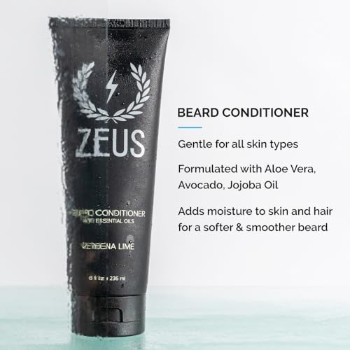 ZEUS Beard Care Starter Kit for Men, Natural Shampoo, Conditioner & Refined Oil, Soften, Hydrate & Strengthen Thick Facial Hair (Made in USA) Vanilla Rum