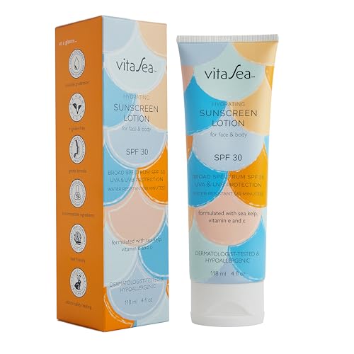 VitaSea Hydrating Sunscreen Lotion for Face and Body, Broad Spectrum Reef Friendly Sunscreen SPF 50 |SPF 30, UVA & UVB Protection, Formulated with Sea Kelp, Vitamin E & C, 4 Fl Oz
