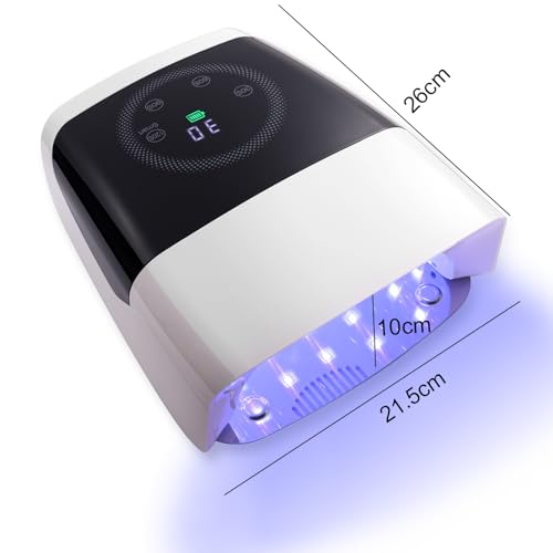 132W Cordless UV Nail Lamp Rechargeable Gel Lamp Professional LED Nail Light Dryer with Removable Stainless Steel Plate 4 Timers Auto Sensor Fast Curing for Home & Salon DIY Manicure