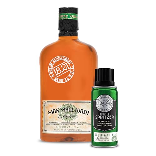 18.21 Man Made Original 3-in-1 Body Wash and Spirit Spritzer 2-Set Bundle, All Hair & Skin Types for Men, Strengthens and Moisturizes in a Manly Aroma