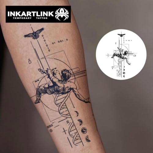 INKARTLINK Tattoo Tech,2 Sheets Extra-Large Semi Permanent Tattoo, Adult Art Design Temporary Tattoos, Lasts 1-2 Weeks, Waterproof, Realistic look, No Adhesive, No reflection (Descending Angel Design?
