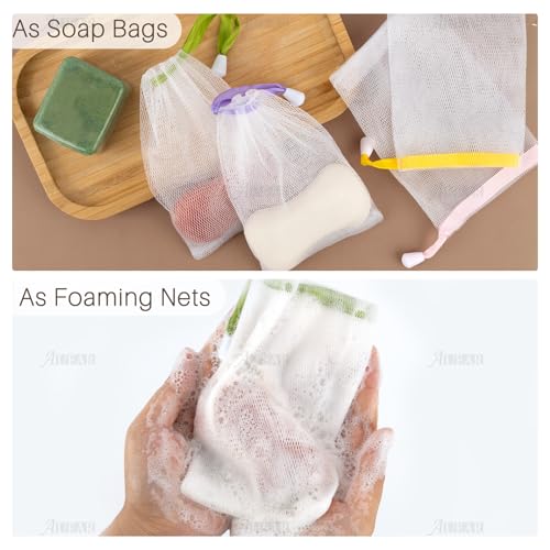 AUEAR, 20 Pack Handmade Soap Exfoliating Mesh Pouch Saver Bag Double Layer Bubble Foam Net Drawstring Holder (Assorted Colors)
