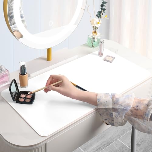 Makeup Mat for Vanity to Protect Desk Top 15.7 x 11.8in, Dual-Sided Makeup Mat, Easy to Clean Desk Pad - Waterproof and Oilproof Vanity Accessories (White and Khaki)