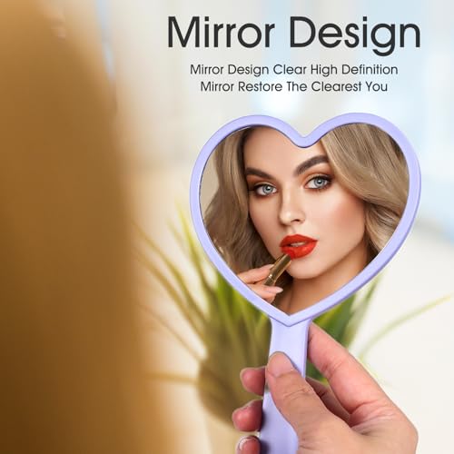 21 Pcs Heart Mirror Hand Held Mirror Valentines Day Gifts Cute Travel Makeup Plastic Heart Shaped Mirrors with Handle Gifts for Women Her Christmas Birthday Party Favor Cosmetic Travel Makeup