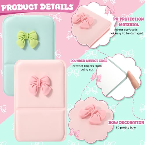 Amyhill 24 Pcs Party Favor Compact Fold Mini Mirror Preppy Bow Gift for Women Birthday Bridal Shower Bachelorette Graduation Party Supplies (Folding,Pink and Green)