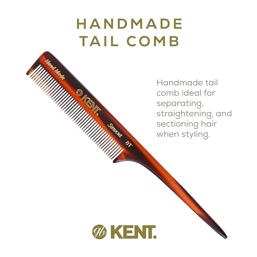 Kent 8T Rat Tail Combs Teasing Comb for Hair Styling and Sectioning, Handmade Fine Tooth Comb Parting Combs for Braiding Hair and Styling for Women, Saw Cut and Hand Polished, Made in England