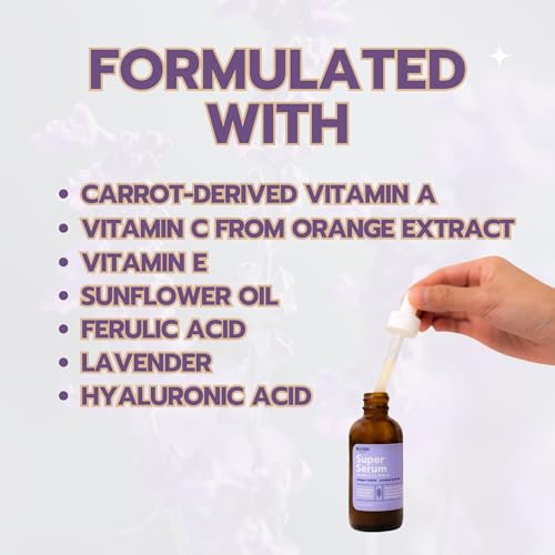 100% All Natural Super Serum ? Vitamin A, C & E + Ferulic Acid | Brightens Skin | Plant-Based, Non-GMO for Face & Neck - Made in the USA (1oz)
