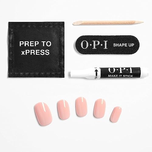 Bundle of OPI xPress/On Press On Nails, With Nail Glue, Short Neutral Nails, Bubble Bath + OPI Repair Mode Bond Building Nail Serum, Clear, 0.3 fl oz
