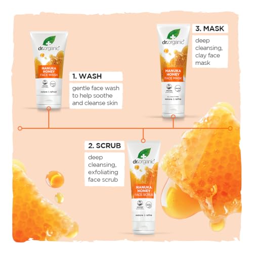 Dr. Organic Manuka Honey Face Scrub | Deep Cleansing and Exfoliating for Dry Skin, Removes Impurities and Excess Oil, Moisturizing, Certified Organic, Paraben & SLS-Free, Natural, 125 mL / 5 fl oz