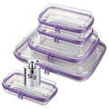 5 Pack Clear Hard Shell Zipper Pouches, TSA Friendly Transparent Design for Toiletries & Electronics, Crush-Resistant Storage for Carry-On Travel (Purple)