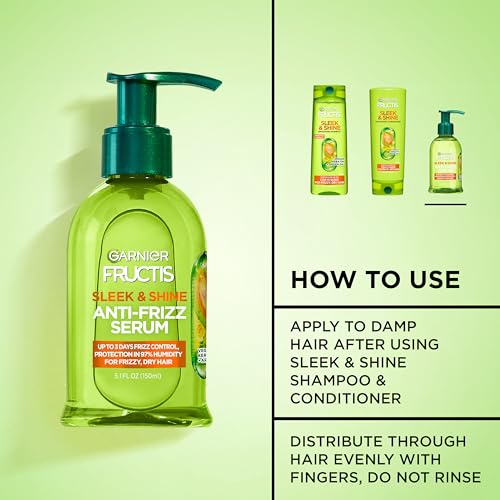 Garnier Fructis Sleek & Shine Anti-Frizz Serum for Frizzy, Dry Hair, Argan Oil, 5.1 Fl Oz, 1 Count (Packaging May Vary)