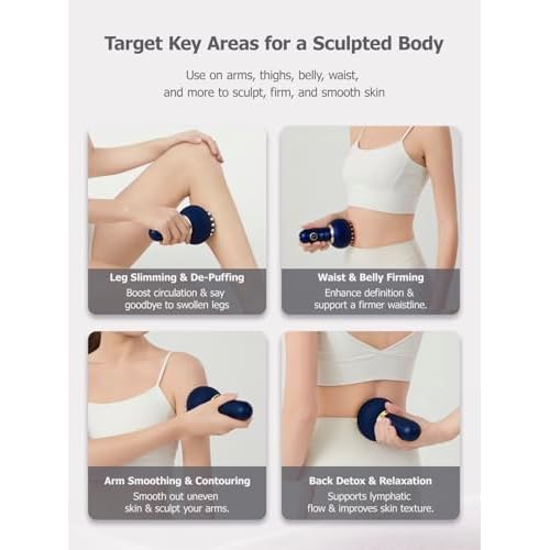 Lymphatic Drainage Massager & Anti Cellulite Massage Tool, Helps Reduce Stretch Marks & Cellulite, for Legs, Arms & Belly, Body Sculpting Machine with Microcurrent, Light, Heat & Vibration