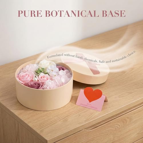 Rose Soap Petals Gift Set - Floral Scented Bath Soap with Essential Oils in Decorative Flower Box, Valentine Soap & Flower Soap for Women, Perfect for Valentine's Day, Christmas & Home Decor (Pink)