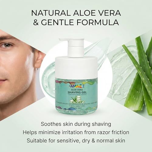 Aloe Vera Shaving Gel for Men & Women ? Transparent Shave Gel with Aloe Vera, Natural Moisturizing & Cooling Shave Gel for Sensitive Skin, Smooth Razor Glide, Non-Foaming.