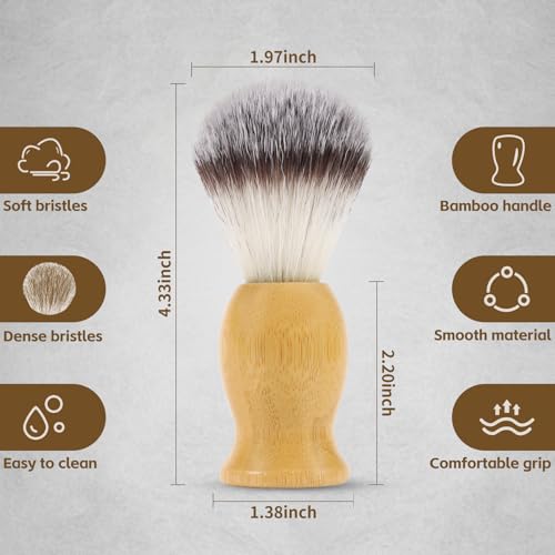 2 Pack Shaving Brush, Bamboo Handle Shave Brush with Synthetic Badger Hair, Soft Bristle Shaving Brush for Bearded Men