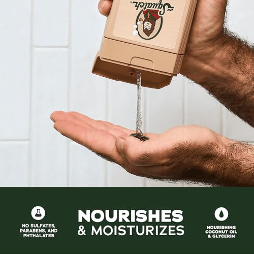 Dr. Squatch NEW Body Wash for Men with Nourishing, Natural Ingredients | No Paraben, Phthalate, Sulfate | Coconut Castaway (14 oz), Wood Barrel Bourbon & Pine Tar (8 oz, 2-Pack) & Body Scrubber