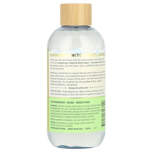 Humphreys Refresh Witch Hazel with Cucumber Alcohol-Free Toner, Clear, 8 Oz (Pack of 1)