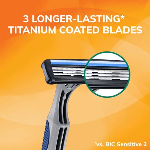 BIC Sensitive 3 Razors, 3 Blades, Lubricating Strip, Pivoting Head, 6 Count for Men with Sensitive Skin
