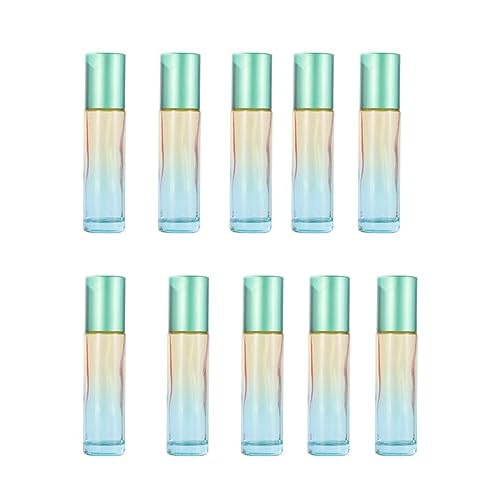 10 Packs 10ml Gradient Color Essential Oil Roller Bottles,Thick Glass Empty Refillable Roll On Bottles with Stainless Steel Roller Balls for Travel,Fragrance,Perfume, Essential Oil (Green)
