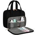 Travel Toiletry Bag, Water-resistant PU Leather Makeup Bag with Multiple Compartments, Large Capacity Makeup Organizer Bag with Handle for Accessories, Essentials, Toiletries, Black