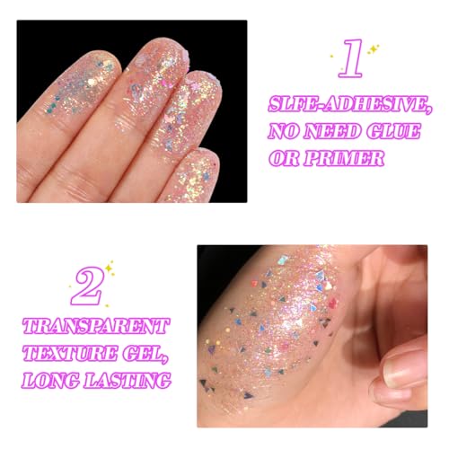 Holographic Metallic Spark Glitter Gel,Face Glitter, Hair Glitter, Eye Glitter and Body Glitter for Women, Festival Accessories, Cosmetic Glitter Makeup,Loose Glitter Set,Vegan & Cruelty Free, #4