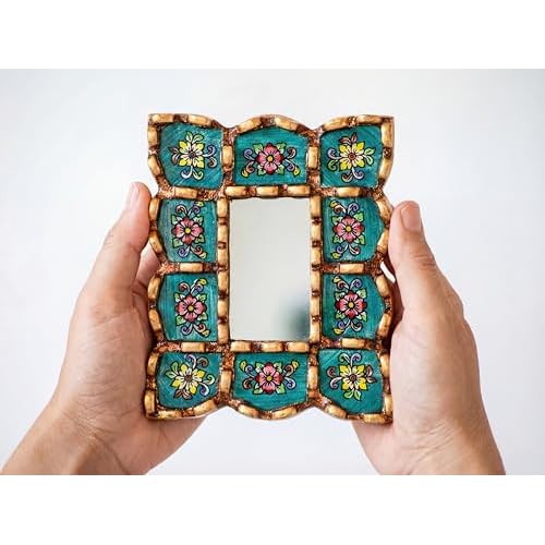 Peruvian Turquoise Rectangle Mirror 6in on The Wall Decor Art | Decorative Wall Hanging rmirror for Home,Farmhouse | Wedding Gift for her, Women (Turquoise)