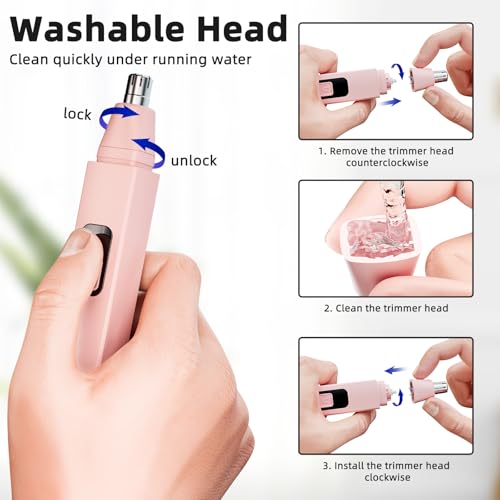 Nose Hair Trimmer Rechargeable Cordless Painless Ear Eyebrow Trimming Tool Dual Edge Blades Razor Easy Cleansing with LED Light for Man Woman