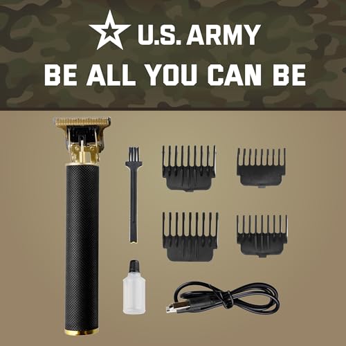 U.S. Army Electric Razor for Men, Hair and Beard Trimmer, T-Blade Clippers, Cordless Rechargeable Shaver with 4 Guide Combs