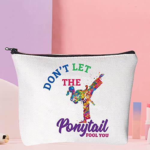 WZMPA Karate Girl Cosmetic Makeup Bag Karate Lovers Gift Dont Let The Ponytail Fool You Martial Arts Zipper Pouch For Women Girls (Ponytail Fool You)