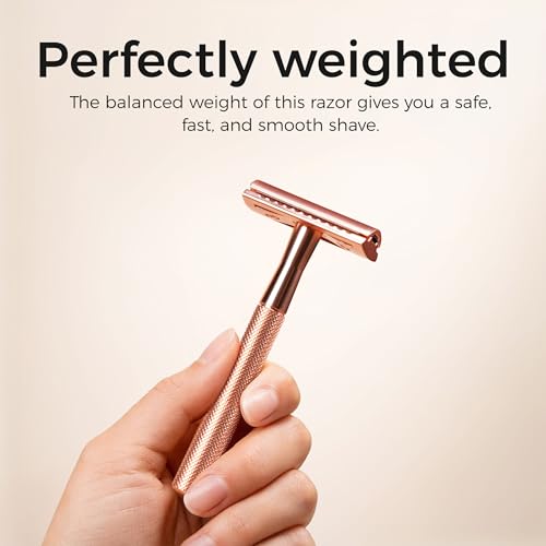 ZOMCHI Safety Razor for Men&Women with 5 Double Edge Safety Razor Blades, Double Edge Razor, Reusable Razor, Plastic Free ? Rose Gold