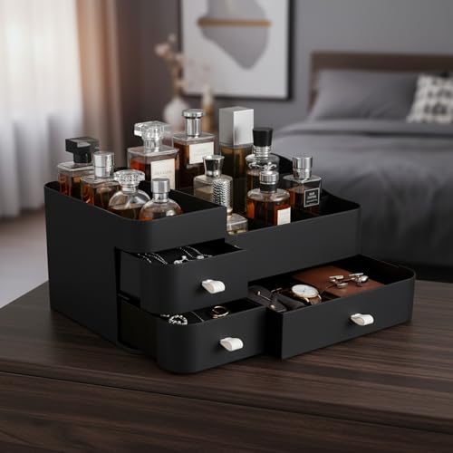 Cologne Organizer for Men, Perfume Organizer, Cologne Stand, Makeup Holder, Bathroom Counter Storage, Bathroom Decor, Gifts for Men, Black