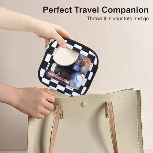 DOB SECHS Mini Checkered Bag for Purse 5.1'' x 5.1'' Small Makeup Bag for Car Cute Clear Cosmetic Bags with Zippers, Tiny Toiletry Bag Lipstick Pouch Organizer Case Travel Essentials Storage Pouches