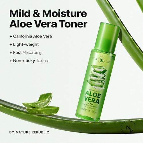 Nature Republic Mild & Moisture Aloe Vera Toner ? Soothing & Hydrating Facial Toner, Lightweight Refreshing Formula, Korean Skincare (5.24 Fl Oz)