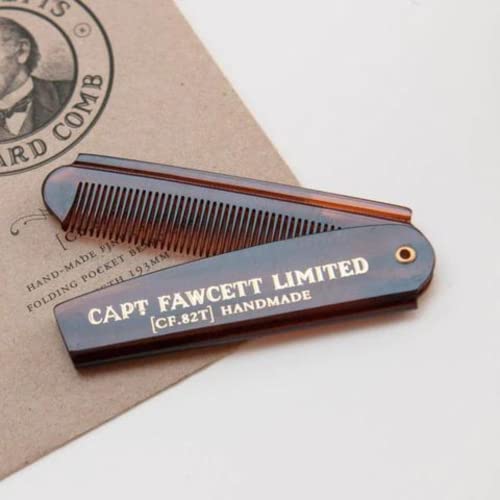 Captain Fawcett Folding Pocket Beard Comb | Hand Crafted | Fine Toothed Hair Comb | 82T | 193mm |