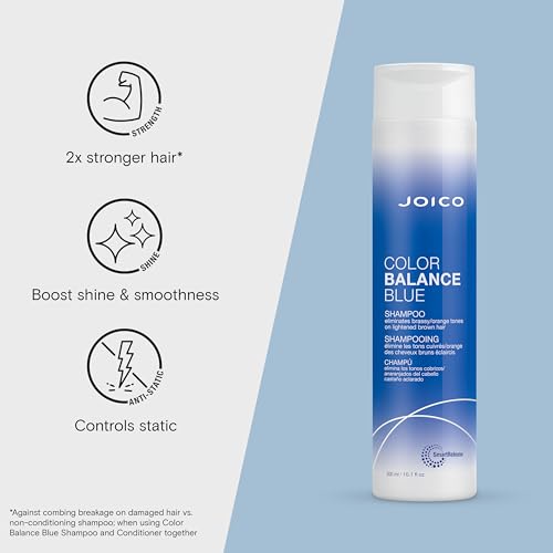 Joico Color Balance Blue Shampoo and Conditioner | For Lightened Brown Hair | Eliminate Brassy Orange Tones | Boost Color Vibrancy & Shine | Protect Against Harmful UV Radiation