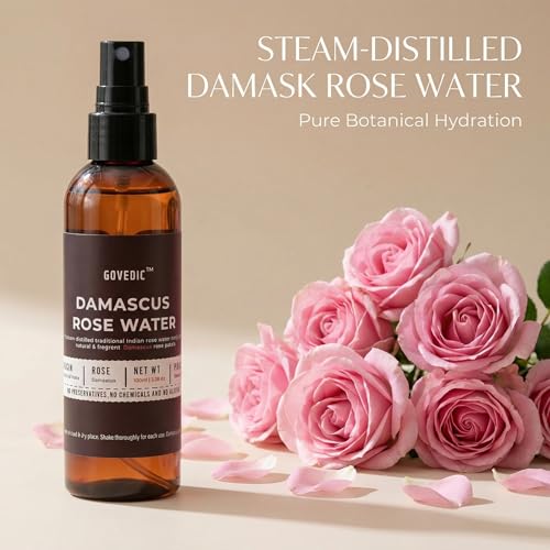 Govedic Rose Water Spray 100ml | Damask Rose Hydrating Face Mist & Toner | Natural Alcohol-Free & No Dyes for All Skin Types | Multi-Use Hydration for Face, Hair & Makeup Setting