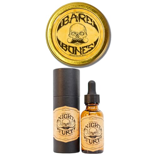 THE VINTAGE GROOMING CO. Bare Bones Medium Hold Mustache Wax and Night Fury Mustache Wax Remover Oil Set