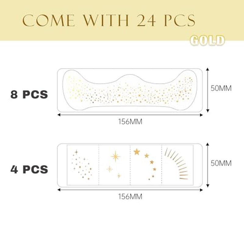 Glitter Freckles, 24PCS Glitter Freckles Face Tattoo, Sparkle Freckles for Women, Waterproof Gold Temporary Face Tattoos Glitter Glow Up Patches Makeup Patches Mardi Gras Festival (Gold)