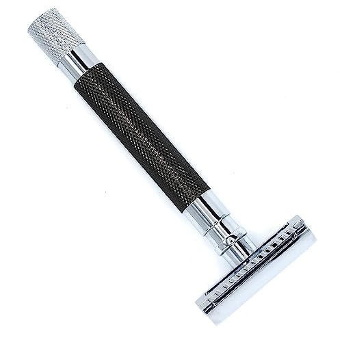 Parker 56R Heavyweight Double Edge Safety Razor with 5 Parker Premium Platinum Stainless Steel Razor Blades ? Classic 3 Piece Design (Graphite)