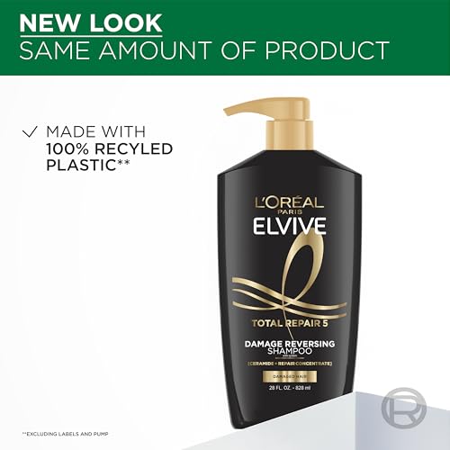 L'Oreal Paris Elvive Total Repair 5 Repairing Shampoo for Damaged Hair Shampoo with Protein and Ceramide for Strong Silky Shiny Healthy Renewed Hair 28 Fl Oz