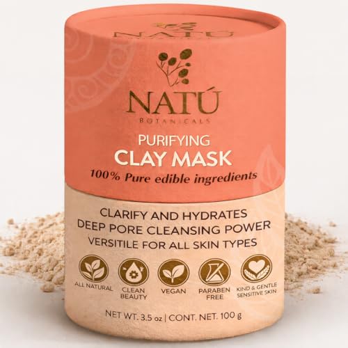 NAT? BOTANICALS Purifying Bentonite Clay Mask ? Clarifying Clay Mask for Face ? Soothing & Softening Hydrating Face Mask for Oily and Combination Skin ? Helps Tighten, Clarify & Refine Skin 3.5oz