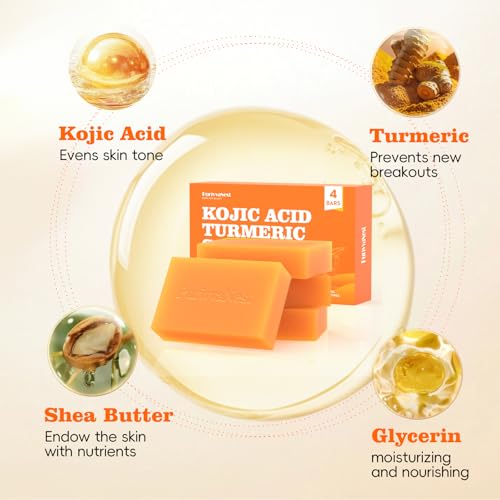 Turmeric Soap Bar Dark Spot Kojic Acid soap Remover for face and body Even Skin Tone, Moisturizing & Nourishing Natural Ingredients£¨4Pack£©