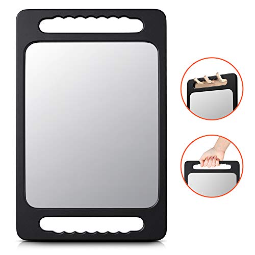 TASALON Unbreakable Hand Mirror with Double Handle - Large Handheld Barber Design for Hair and Beauty Salon - Durable Hand Held for Barbershop - Lightweight Haircut Mirror with Double Handgrip