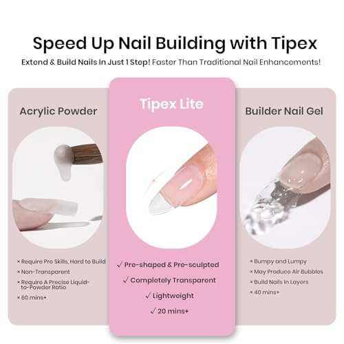 Beetles Tipex Lite Pre-Built Apex Nail Tips, Almond Medium,16 Sizes | 00-14, Flat-Nail Friendly Acrylic Tips for Natural Nail Beds, Easy for Beginner DIY