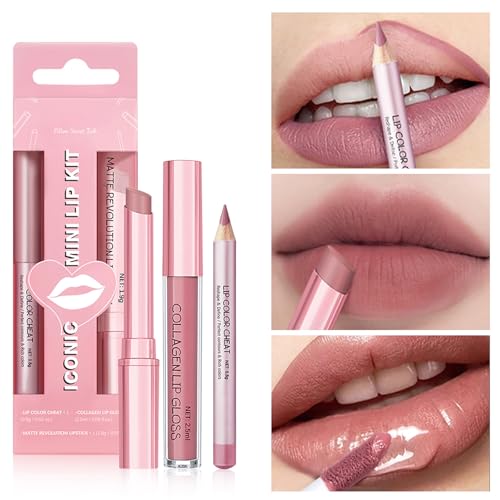3PCS Matte Liquid Lipstick Long Lasting Tinted Lip Balm & Lip Liner Set, Hydrating Lip Stain Non-Sticky, Lip Gloss for Women, Waterproof Lipstick Makeup