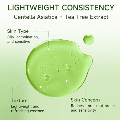 Centella Asiatica Serum Centella Tea Tree Ampoule Facial Serum Korean Centella Serum for Acne-Prone Oil Skin Soothing, Calming, Reduce Redness 105ml