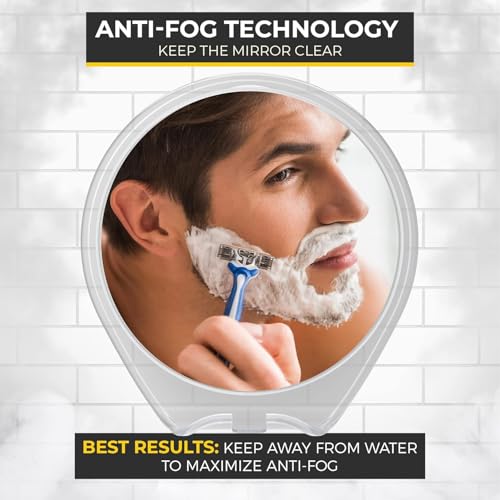 HONEYBULL Fogless Shower Mirror with Suction Mount & Swivel ? Anti-Fog Acrylic Bathroom Mirror for Shaving ? Built-in Razor Holder, Easy Install, Home Shower Accessory (White)