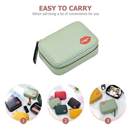 Kichvoe Portable Lipstick Makeup Bag Small Pu Leather Cosmetic Pouch with Mirror for Travel Daily Use Organizer for Lipstick Cards Jewelry