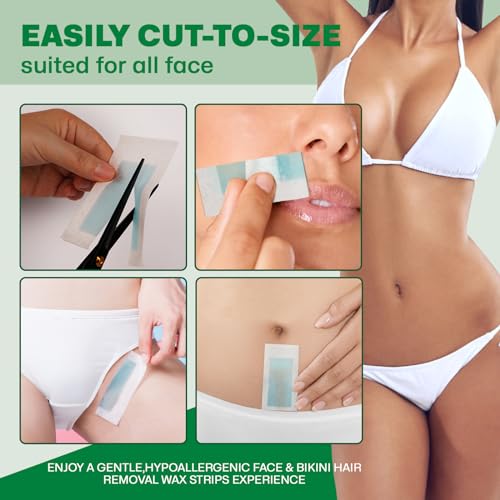 Hypoallergenic Facial Wax Strips for Sensitive Skin | Natural Hair Removal for Women | Face & Body Waxing Kit | Gentle, Fast-Acting Formula for Eyebrows, Lips, Legs & Bikini Line